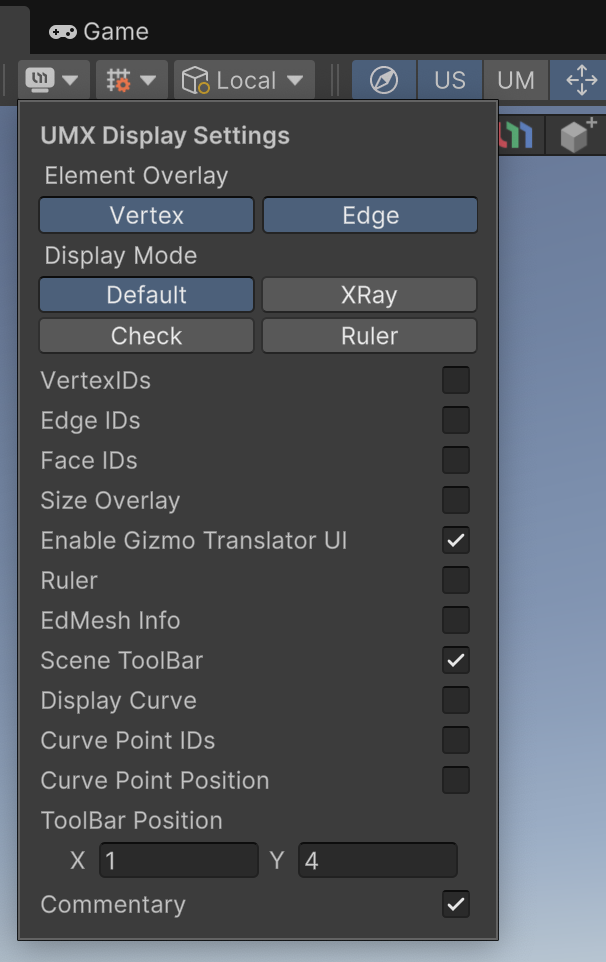 UMX Display Settings