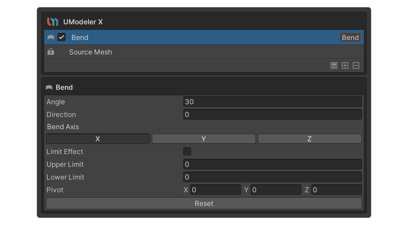 Bend Modifier Properties