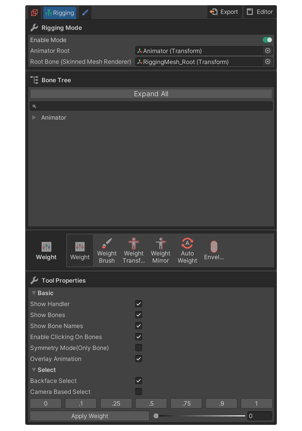 Rigging Mode Interface