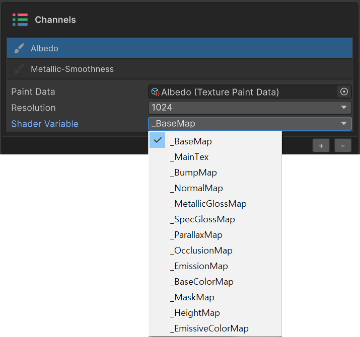 Shader Variable dropdown